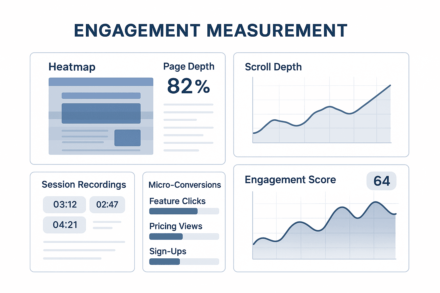 Engagement measurement dashboard showing behavioral patterns across test variations