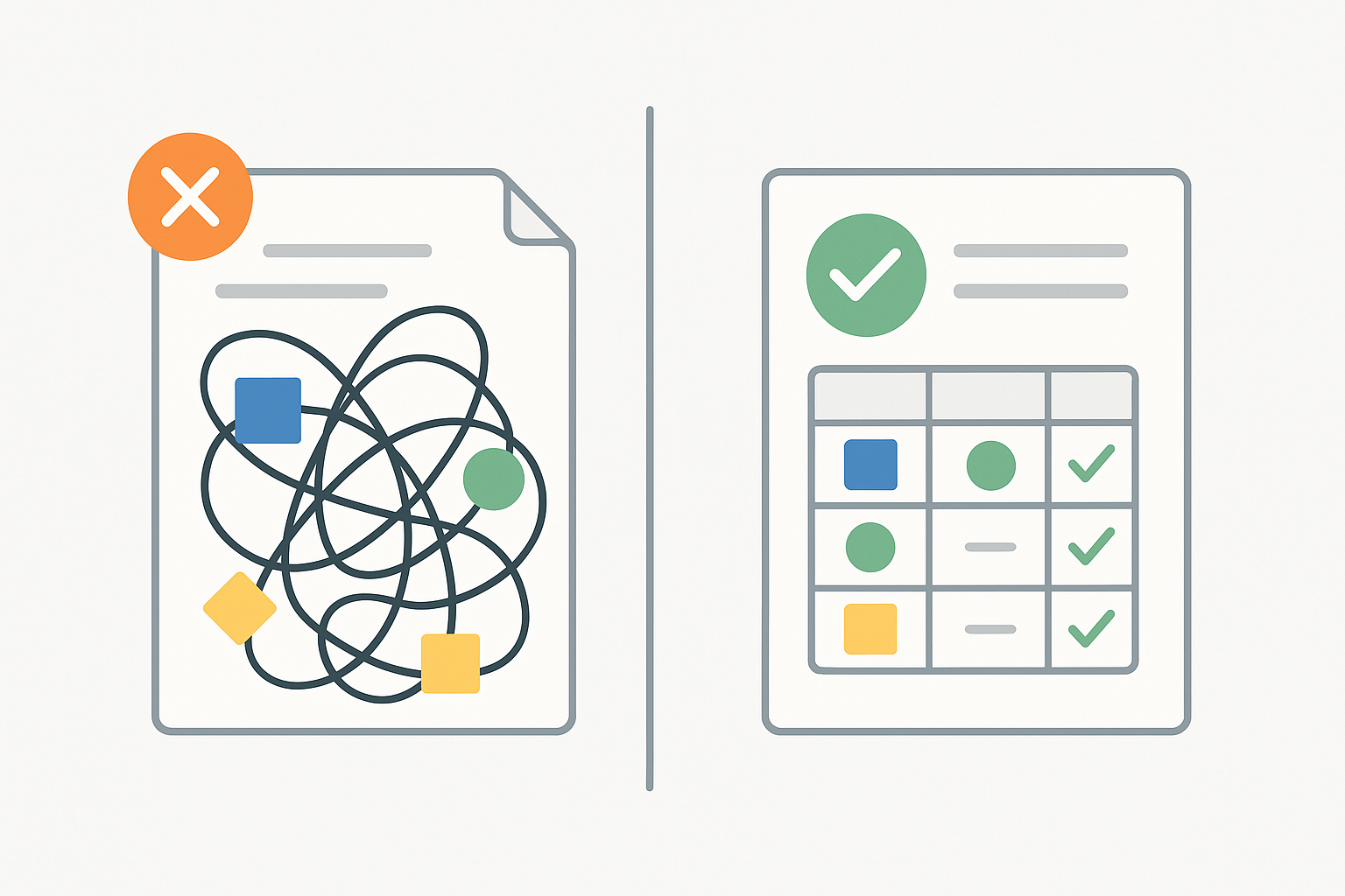 Before/after comparison showing chaotic MVP planning versus organized feature prioritization