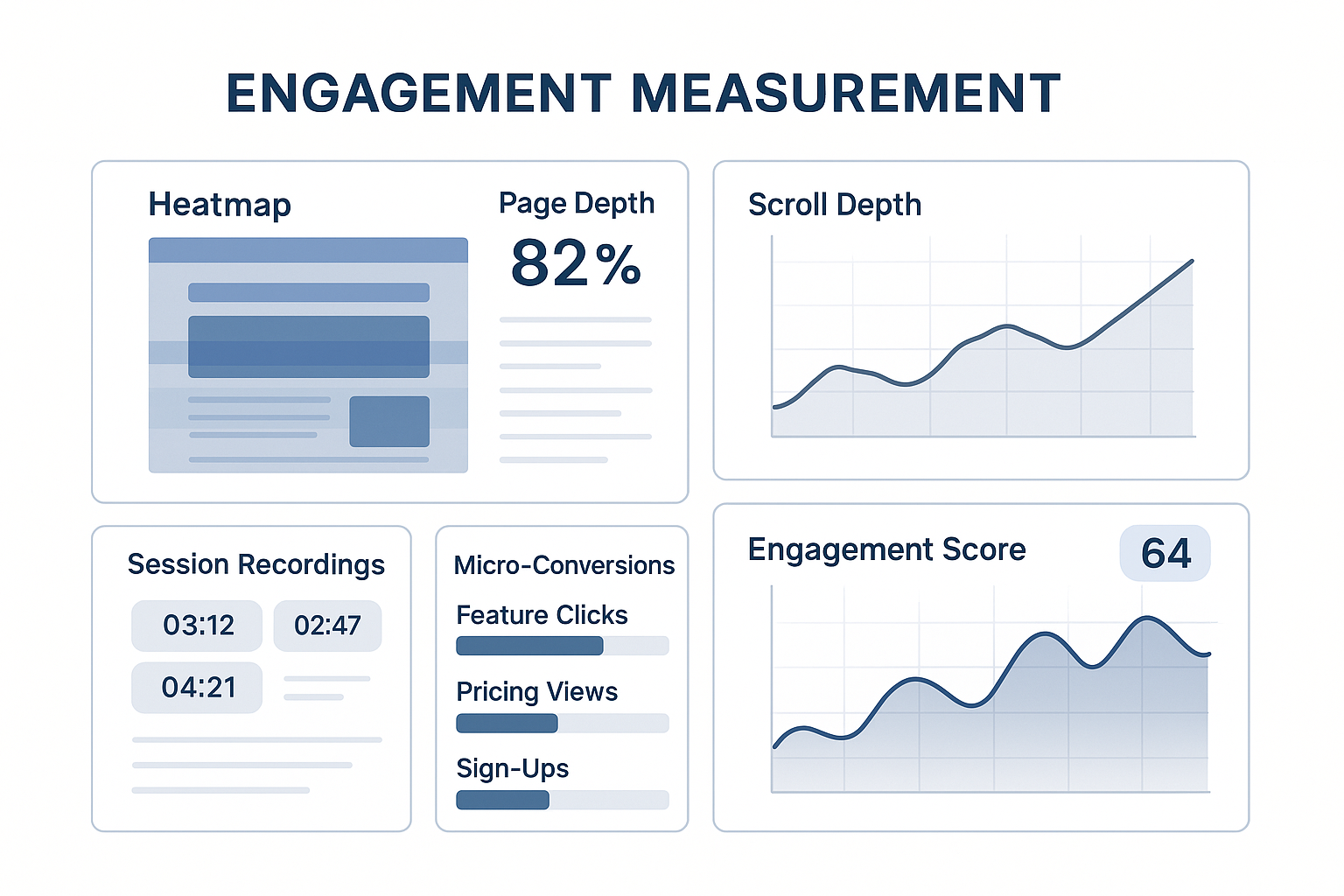 Engagement measurement dashboard showing behavioral patterns across test variations